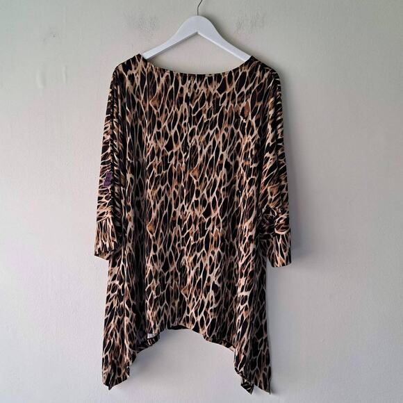 Catherines Brown & Black Animal Print Lace Trim Short Sleeve Top - Size 2X 22/24 - Picture 8 of 11